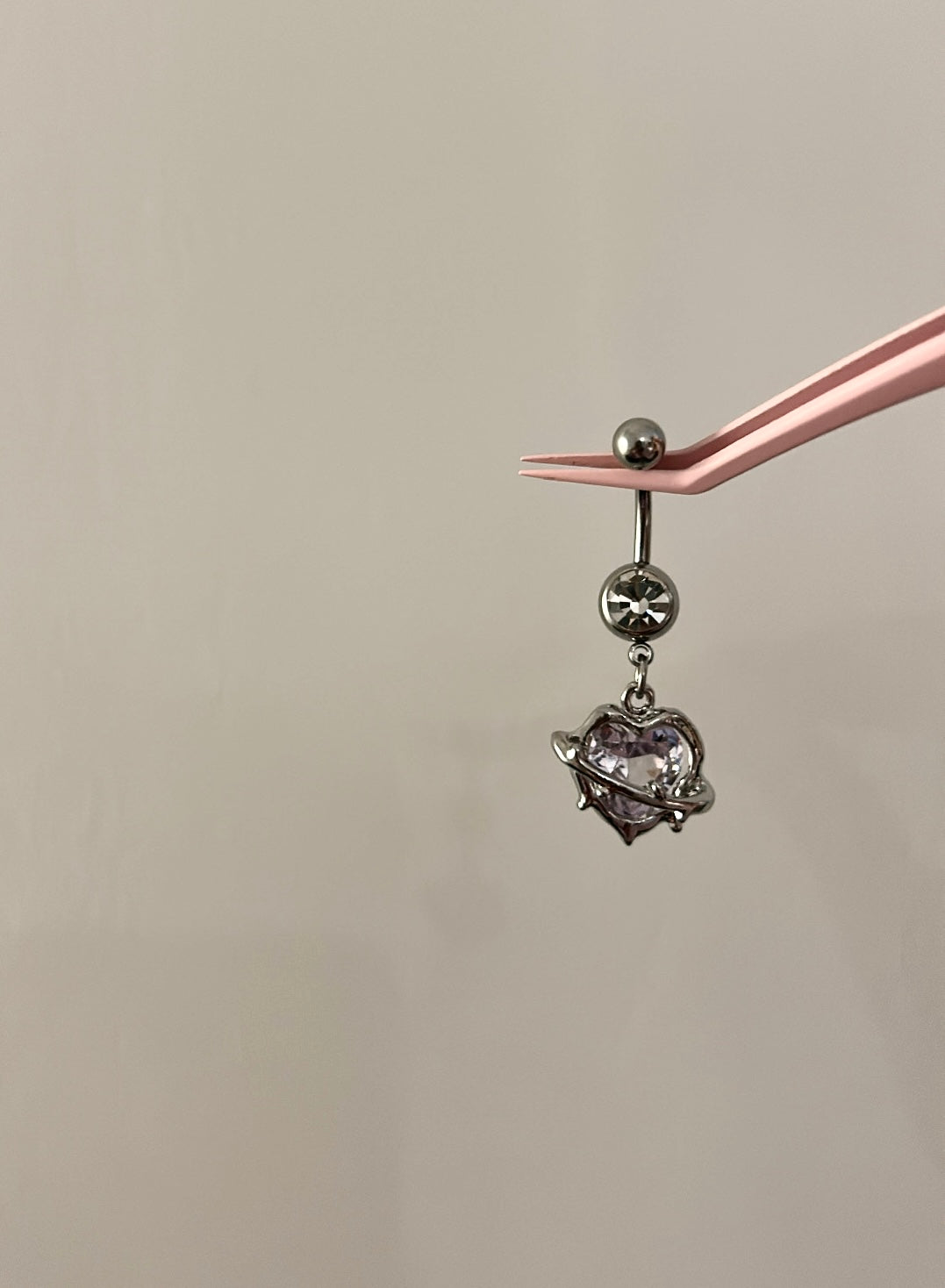 Silver heart belly bar