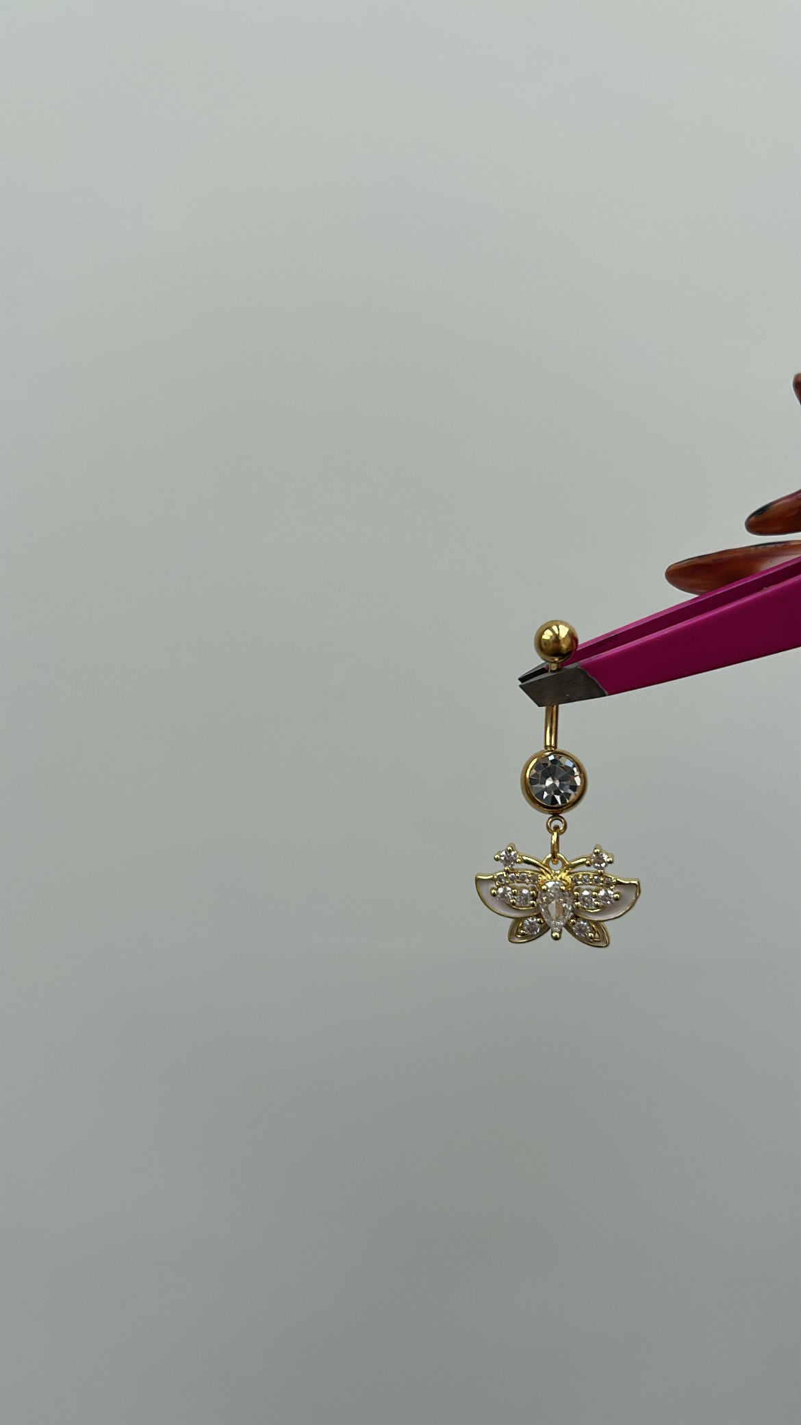 Gold butterfly pendant belly bar