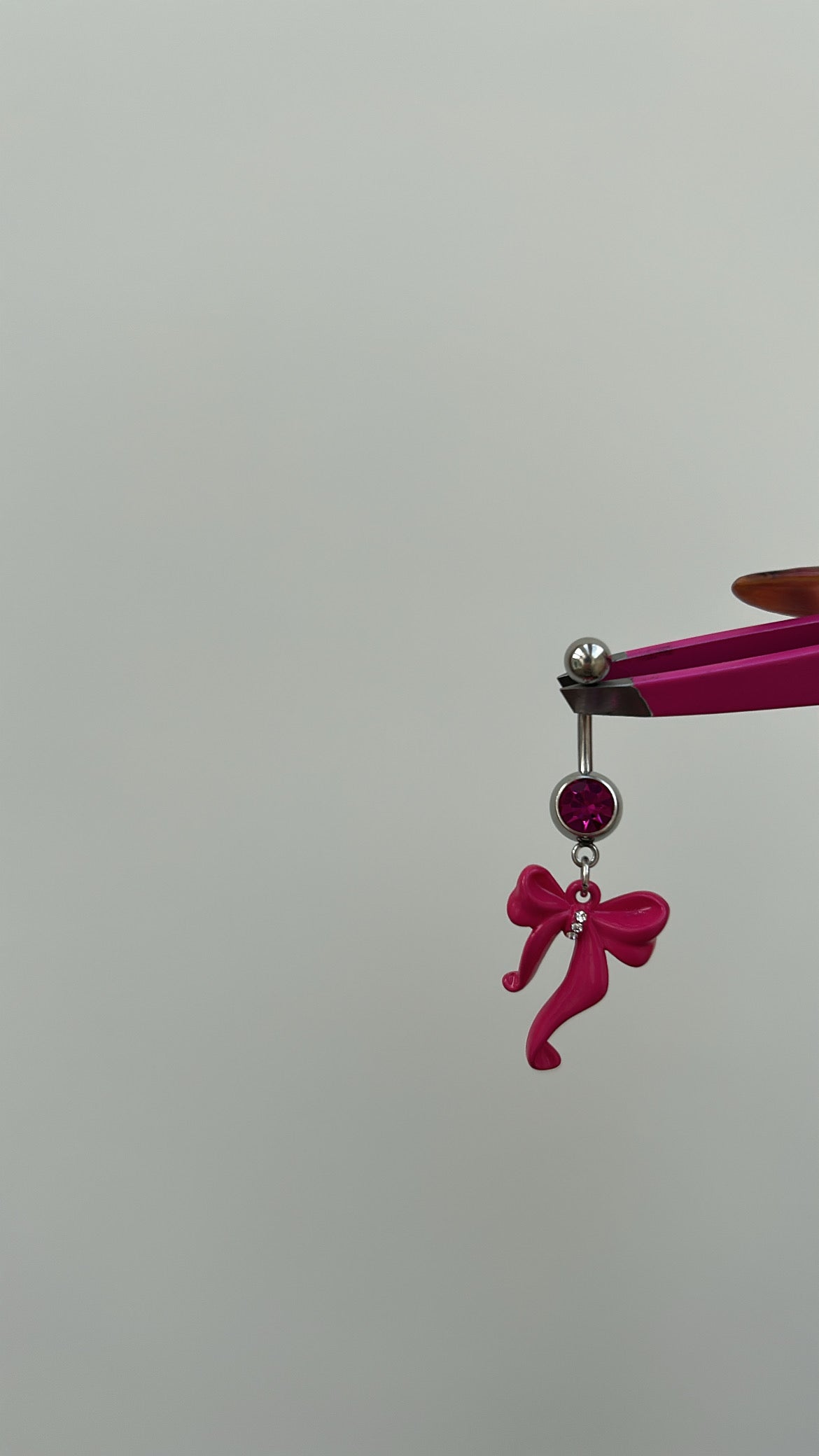 Pink bow silver belly bar🎀