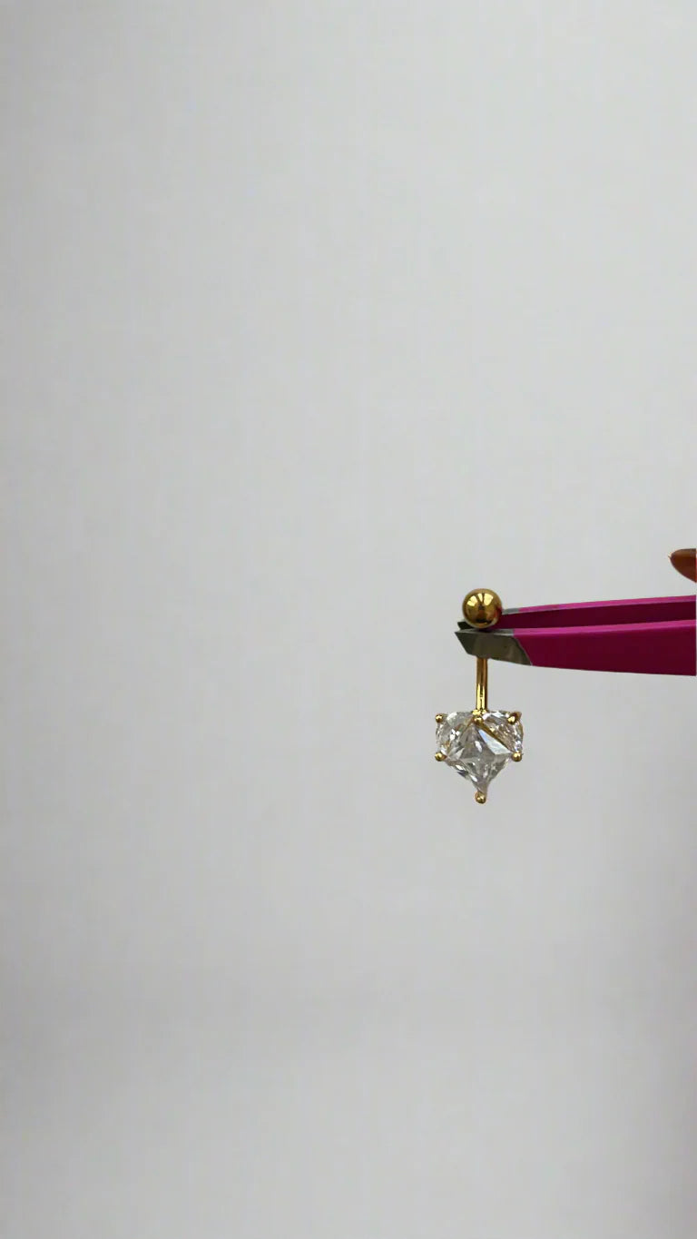Heart shaped gold diamanté belly bar