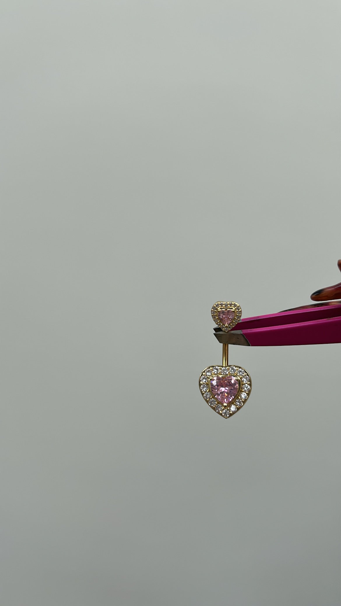 Pink&gold Double heart diamanté belly bar