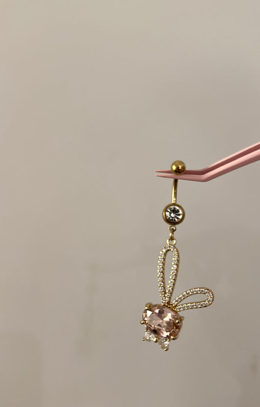 Gold bunny diamanté belly bar