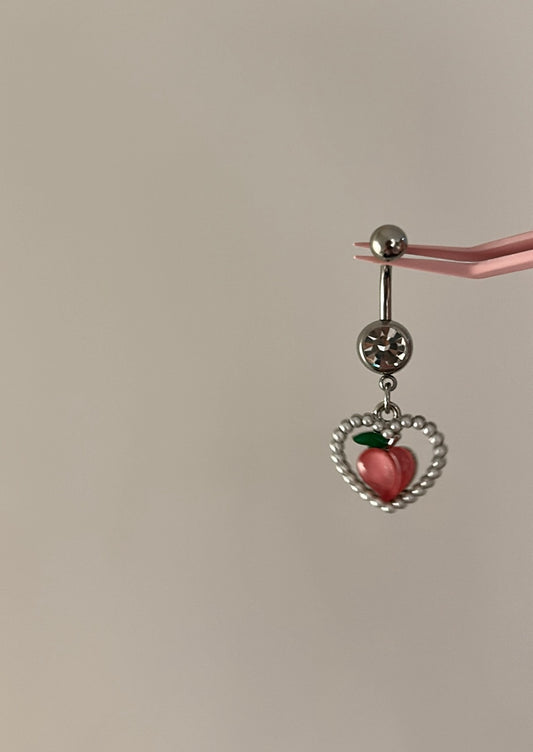 Silver peach pearl belly bar