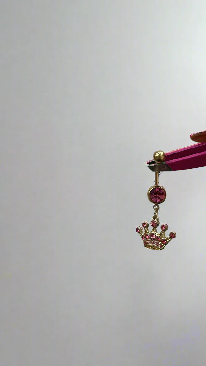 Silver/gold Jewelled crown belly bar