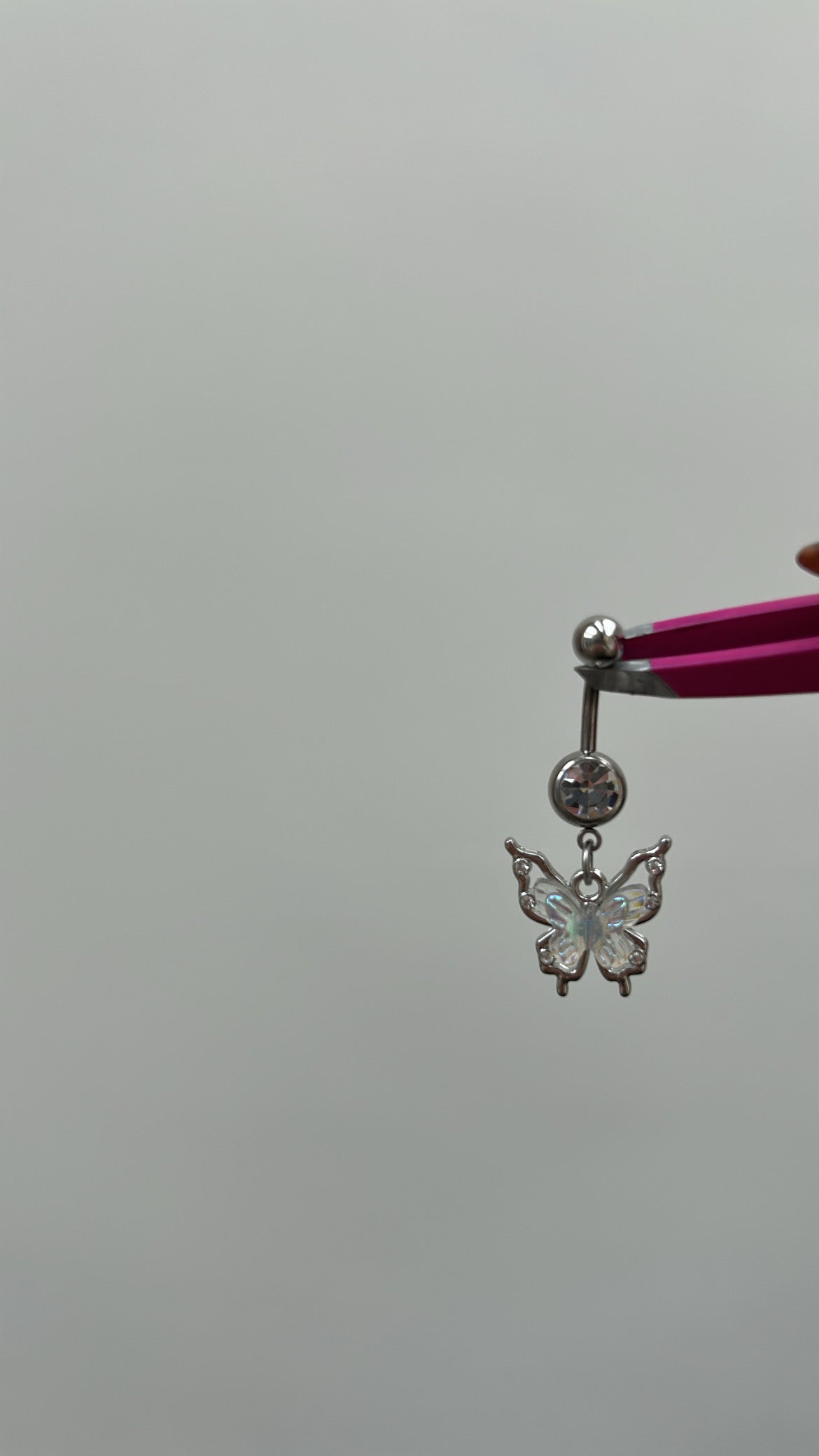 Silver butterfly pendant belly bar