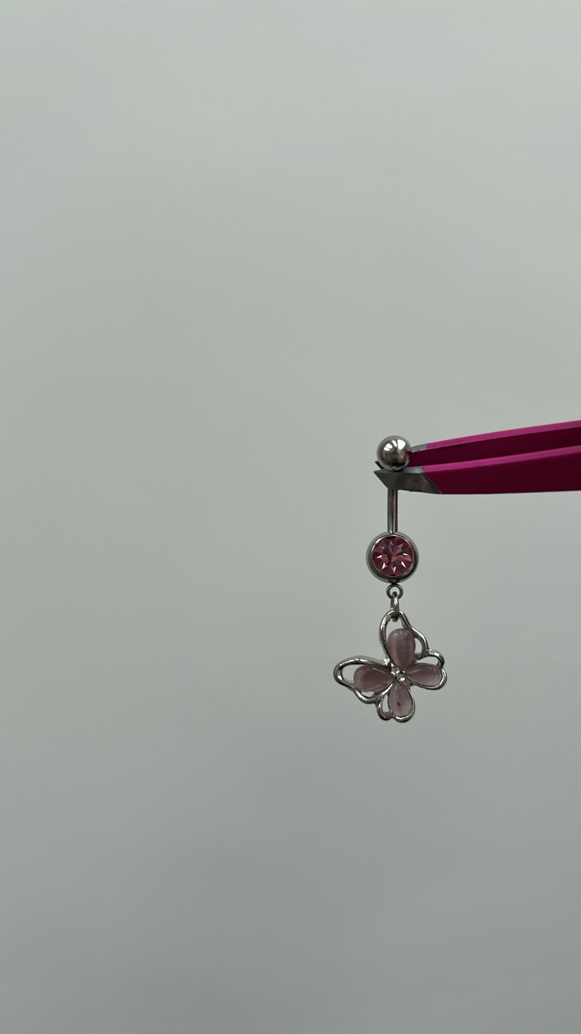 Silver&Pink butterfly pendant belly bar