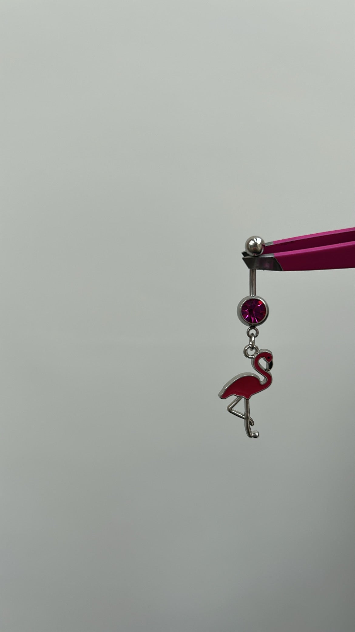 Silver&Pink flamingo pendant belly bar