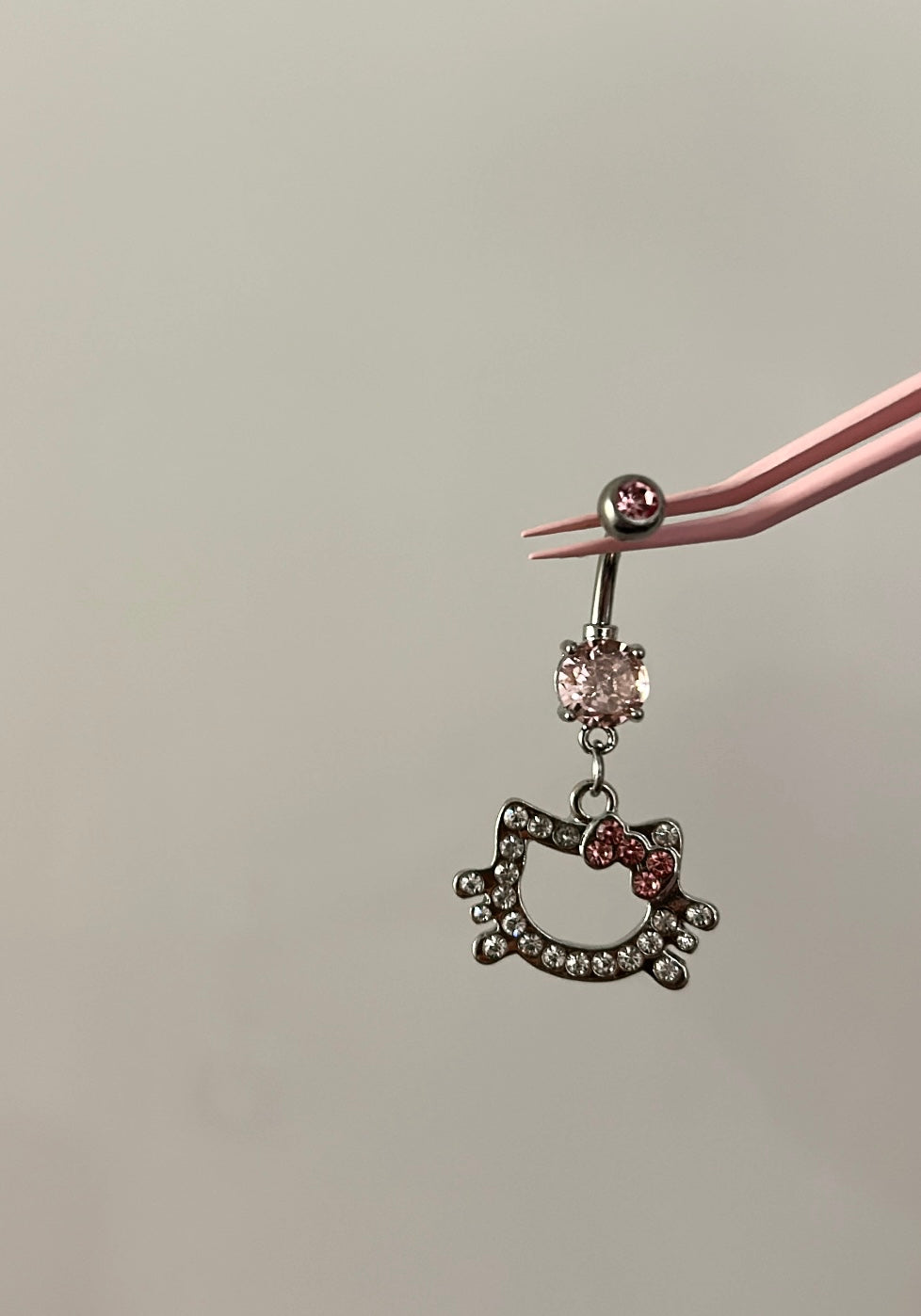 Silver&Pink diamanté kitty belly bar