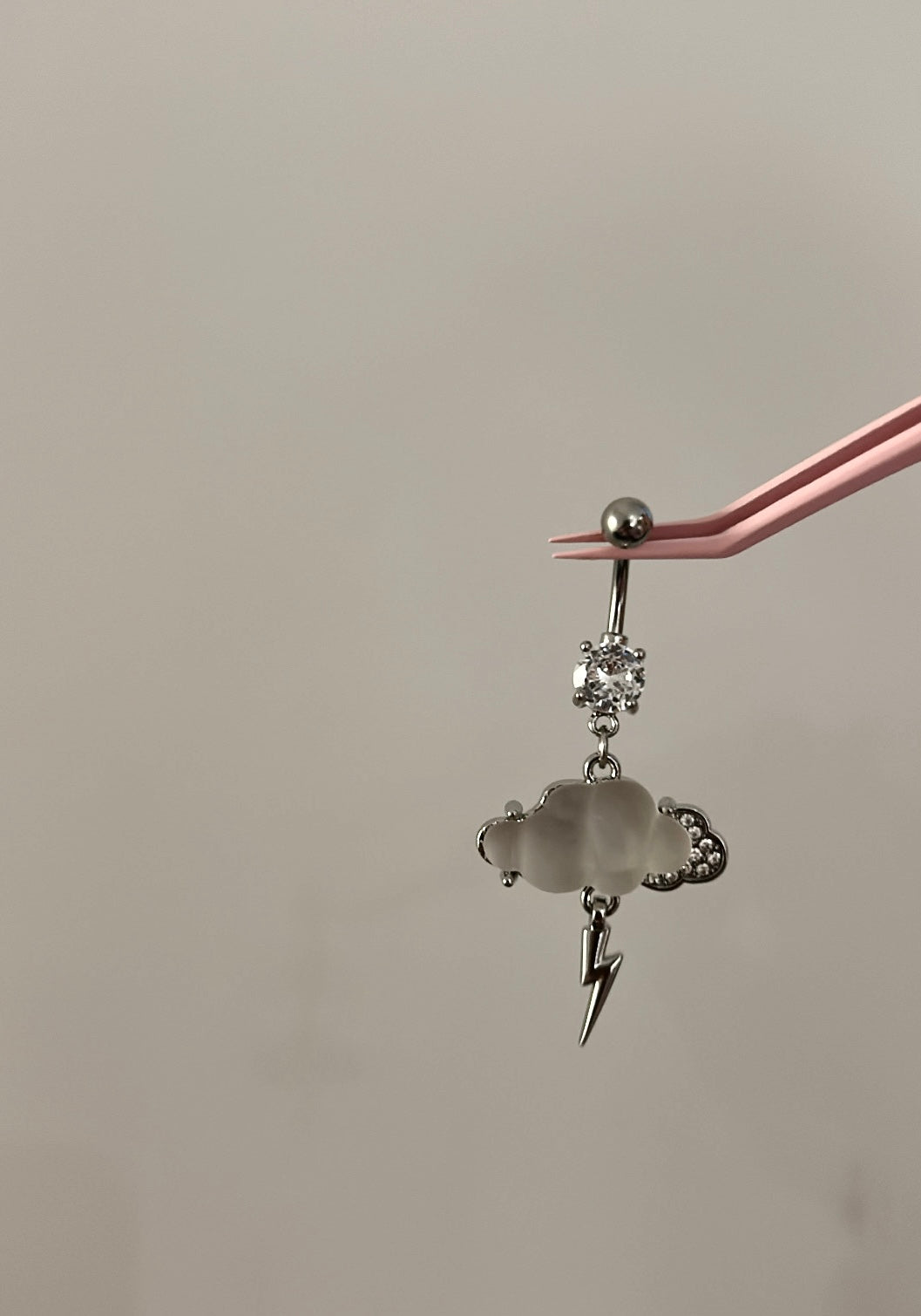 Silver rain cloud diamanté belly bar