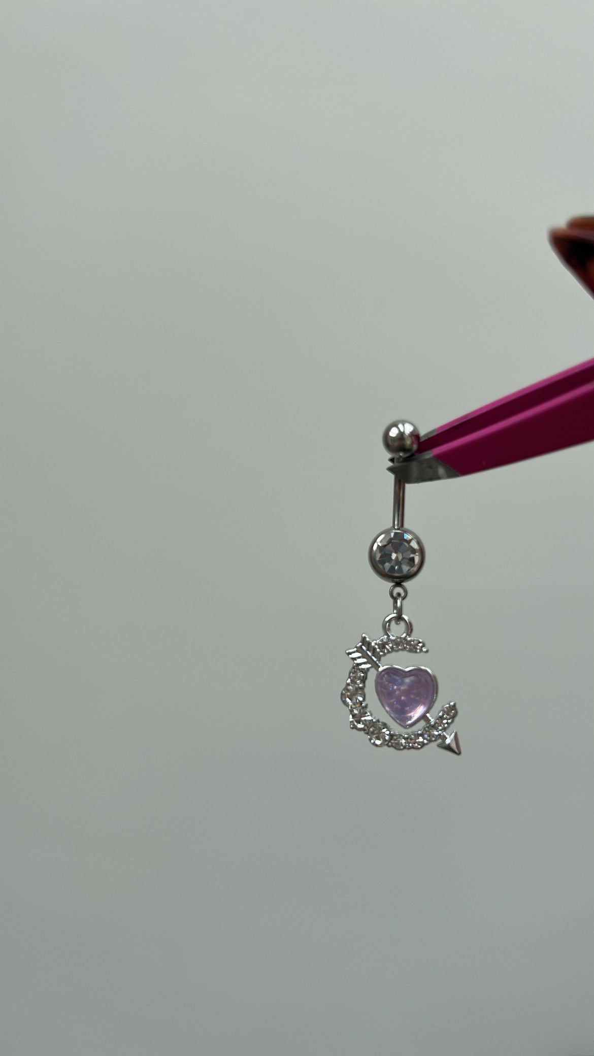 Silver&Purple heart diamanté belly bar