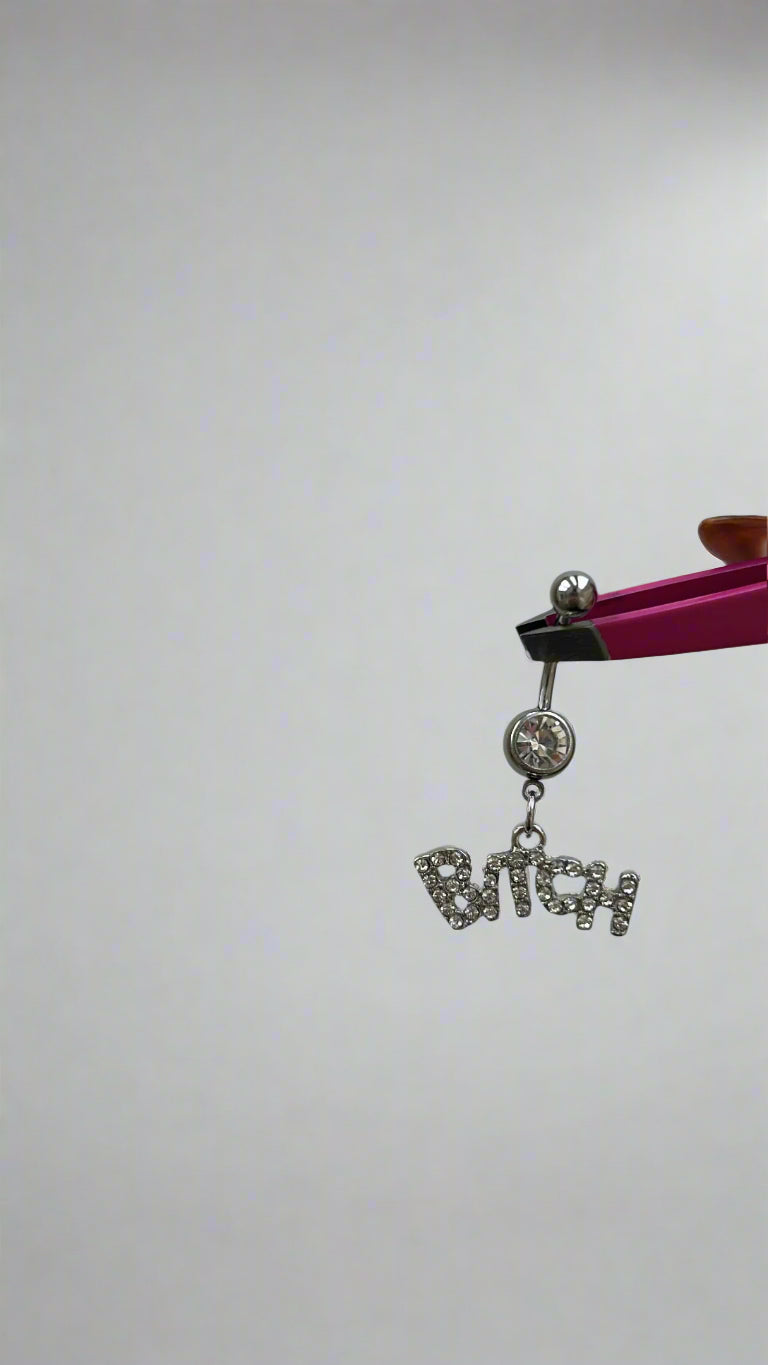 Silver Diamanté Pendant belly bar